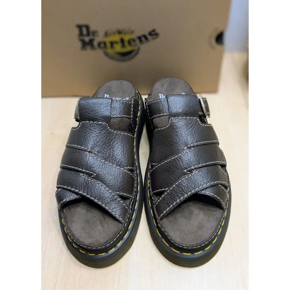 Dr. Martens Kelp Brown Maxxy Slide AR Rogue Leather Unisex Sandals UK 8 NIB